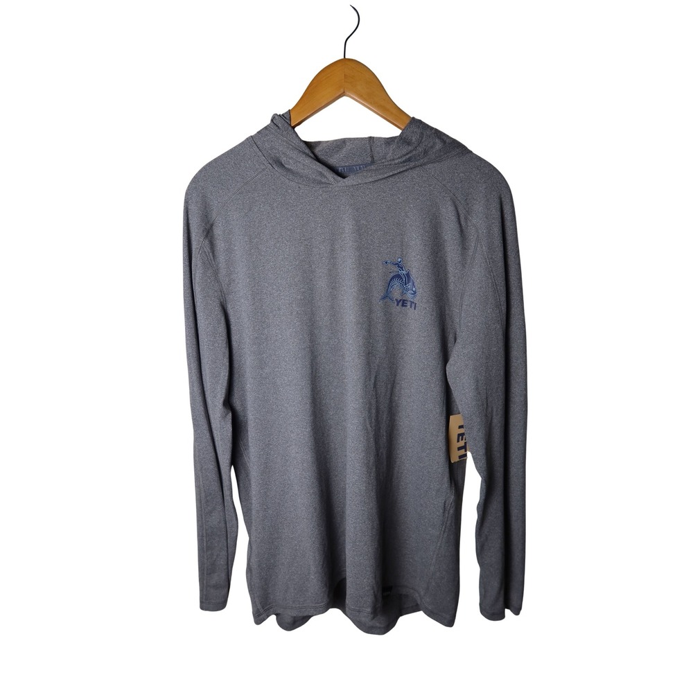 YETI Sun Hoodie Gray Heather Marlin Graphic Performance Fishing Shirt Mens M NWT